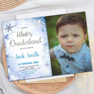 Winter Birthday Invitations Blue Silver Photo
