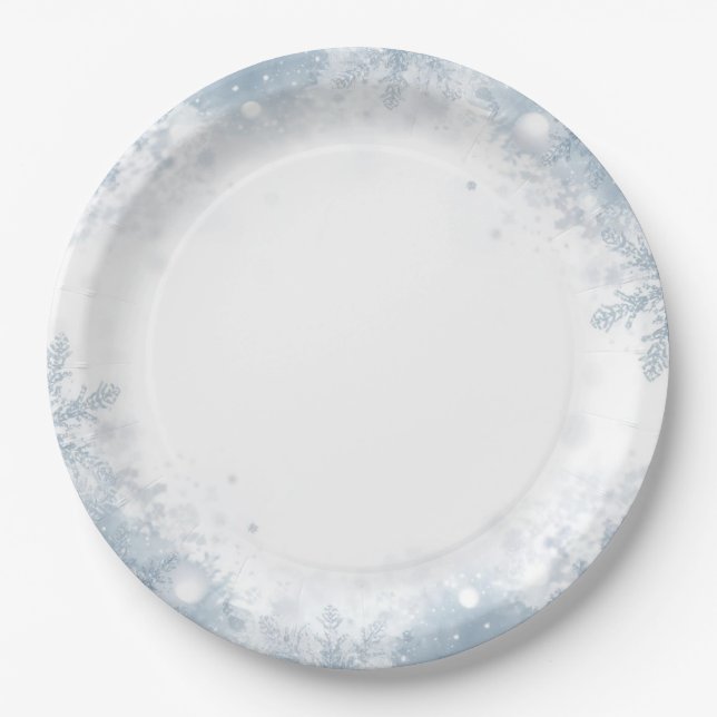 Winter Birthday Paper Plates Elegant Snowflakes (Front)