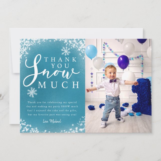 Winter Birthday Party Boy Photo Thank You Card (Front)