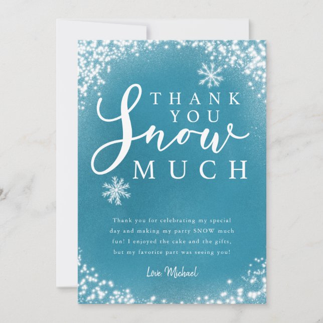 Winter Birthday Party Boy Thank You Snow Much Card (Front)