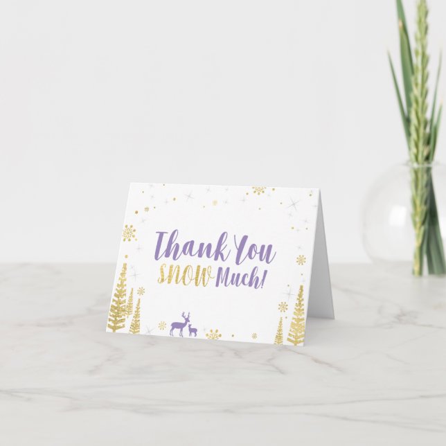 Winter Birthday Thank You Card - Purple & Gold (Front)