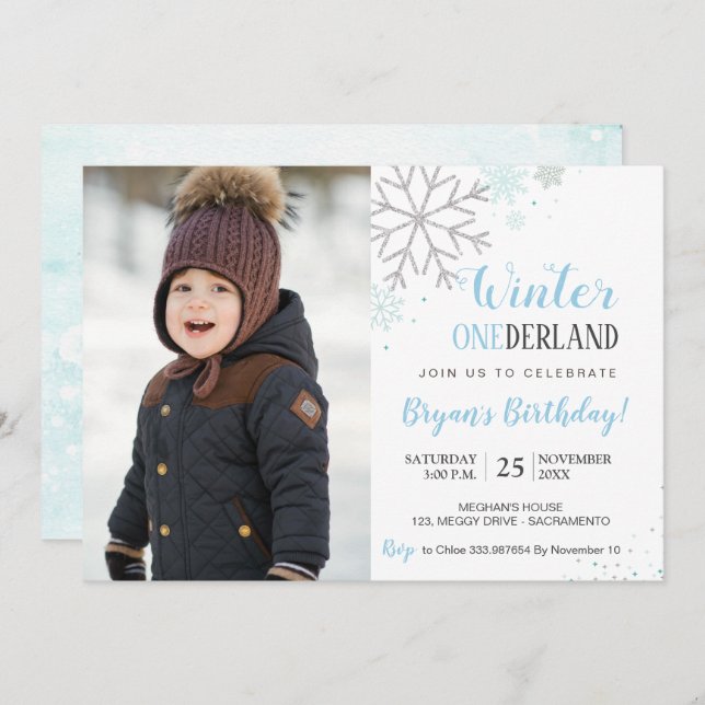 Winter Birthday wonederland photo invitation (Front/Back)