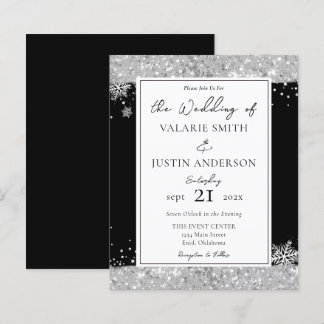 Winter Black and Silver Glitter Wedding Invitation