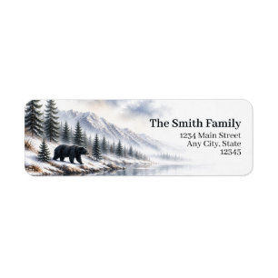 Winter Black Bear Return Address Labels Mountain