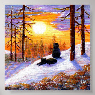 Winter Black Cats Snowy Forest Creationarts Poster