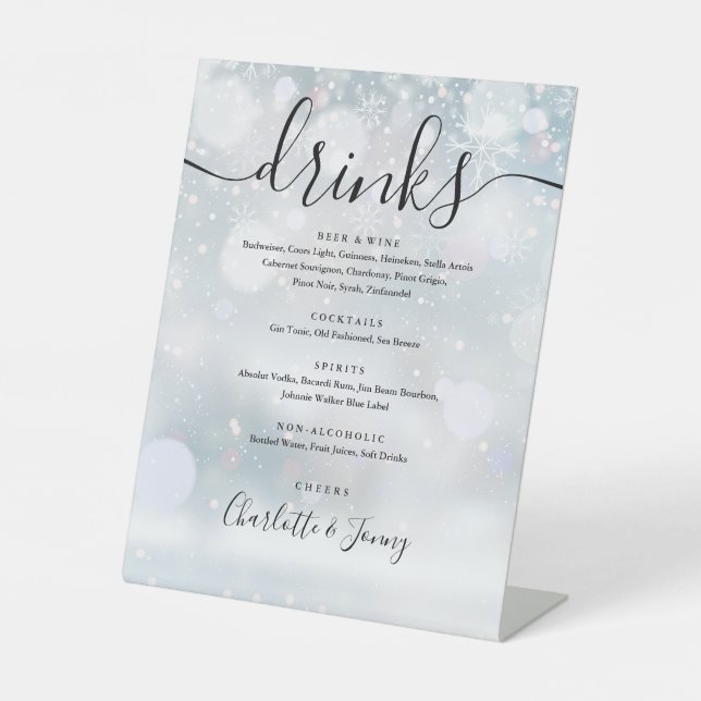 Winter Black Signature Script Drinks Menu Pedestal Sign (Front)