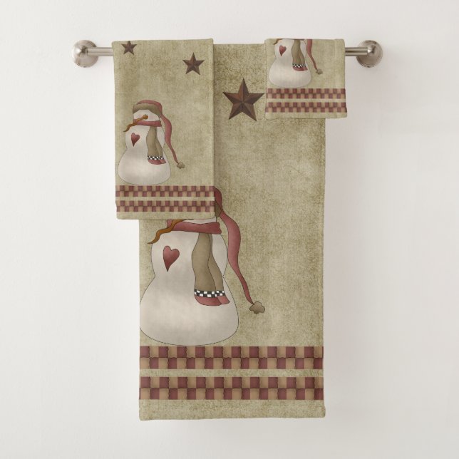 Winter Blessings Country Folkart Snow Couple Bath Towel Set (Insitu)