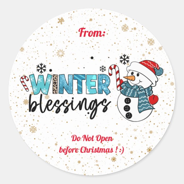 Winter Blessings Customise Classic Round Sticker (Front)