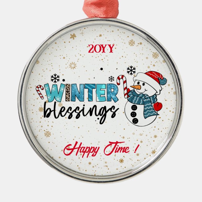Winter Blessings Customise Metal Tree Decoration (Front)