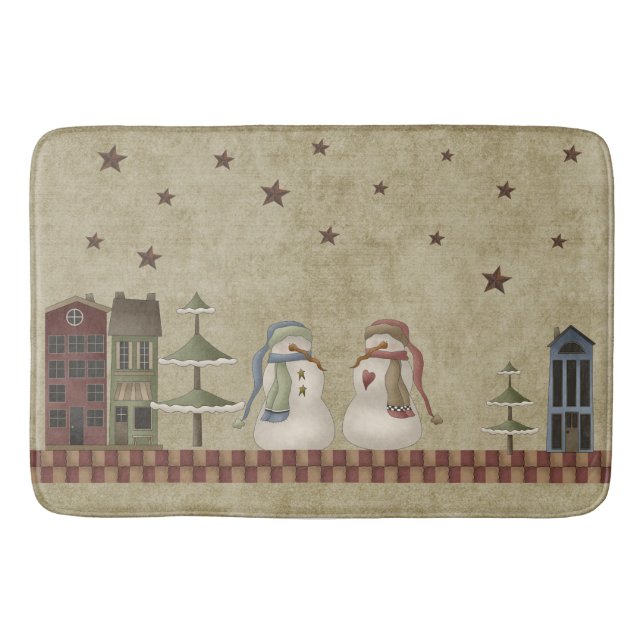 Winter Blessings Folkart  Snowmen Couple Bath Mat (Front)