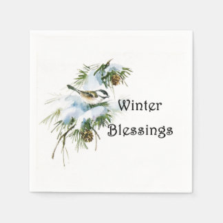 "Winter Blessings" Paper Napkins Chickadee Snow