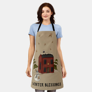 Winter Blessings - Primitive Colonial With Snowman Apron