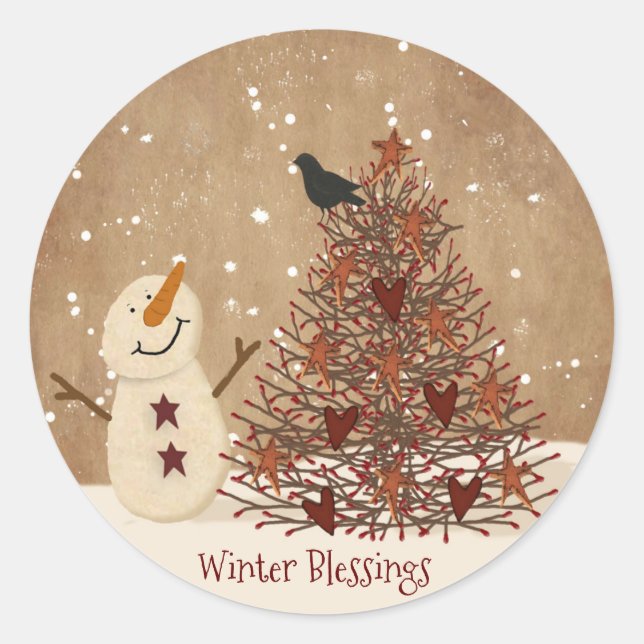 Winter Blessings Snowman Christmas Sticker (Front)