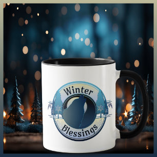 Winter Blessings Wolf and Moon Badge Mug