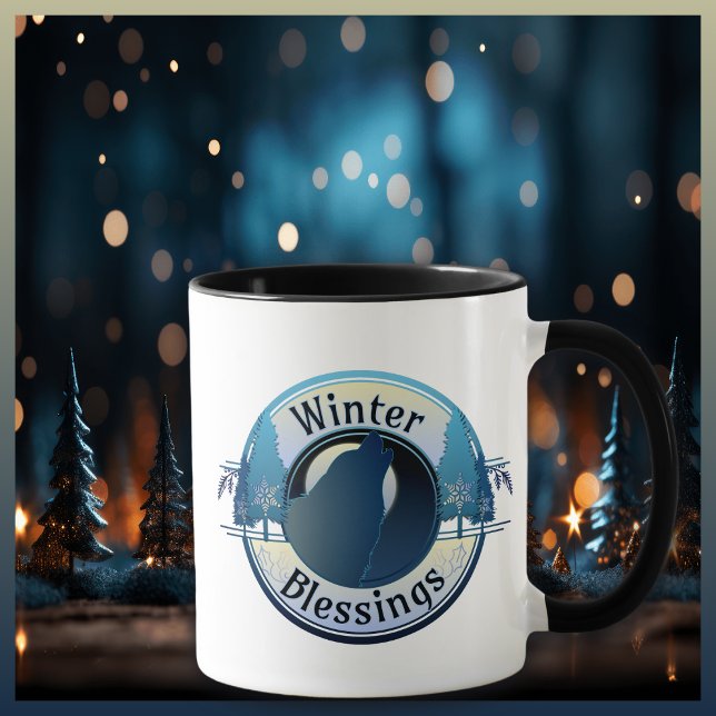 Winter Blessings Wolf and Moon Badge Mug (Creator Uploaded)