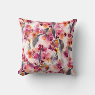 Winter Bliss-Watercolor Floral Magenta Home Decor Cushion