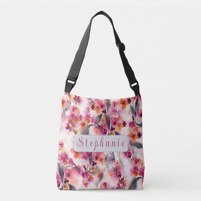 Winter Bliss Watercolor Floral- Personalised Name Crossbody Bag (Front)