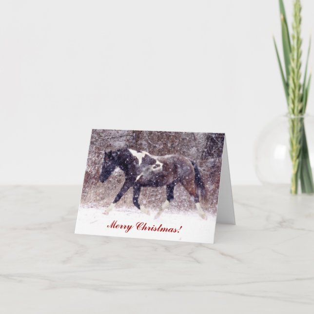 Winter Blizzard Horse Christmas Greeting Card (Front)