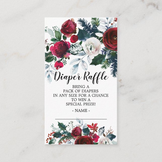 Winter Bloom Baby Shower Diaper Raffle Ticket Enclosure Card (Front)