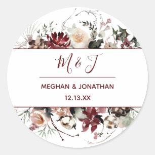 Winter Bloom - Burgundy - Wedding Classic Round Sticker