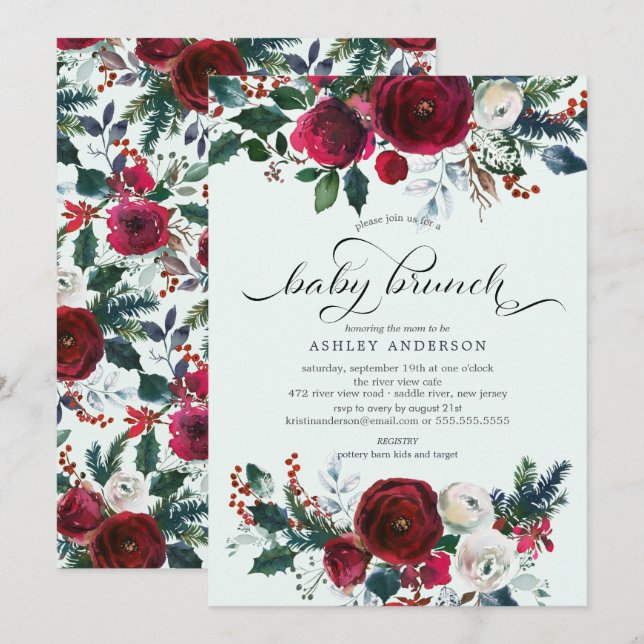 Winter Bloom Floral Baby Shower Brunch Invitation (Front/Back)