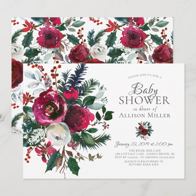 Winter Bloom Floral Baby Shower Invitation (Front/Back)