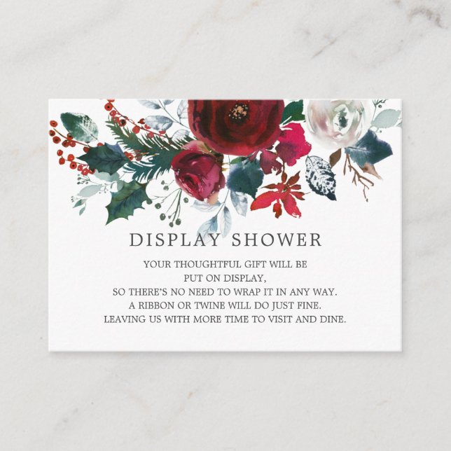 Winter Bloom Floral Bridal Shower Display Shower Enclosure Card (Front)