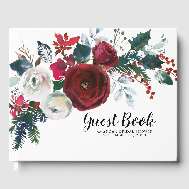 Winter Bloom Floral Bridal Shower Guest Book (Front)