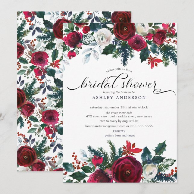 Winter Bloom Floral Bridal Shower Invitation (Front/Back)