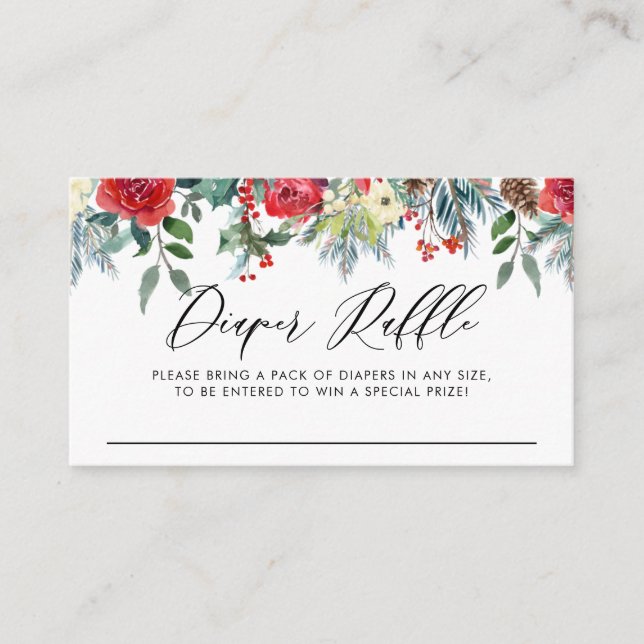 Winter Blooms Baby Shower Diaper Raffle Enclosure Card (Front)