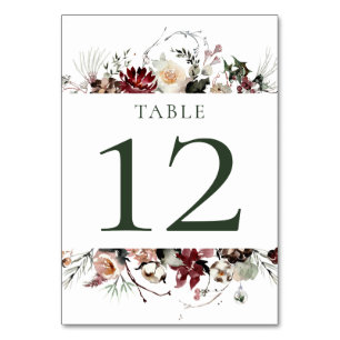 Winter Blooms - Dark Forest Green - Wedding   Table Number