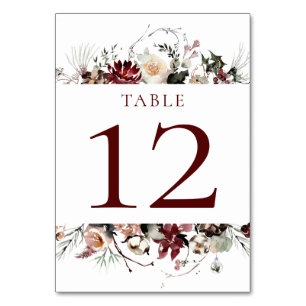 Winter Blooms - Deep Burgundy - Wedding Table Number