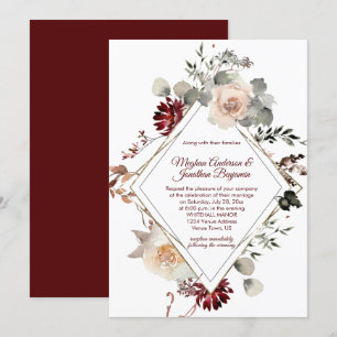 Winter Blooms Diamond Shape - Burgundy Wedding Invitation