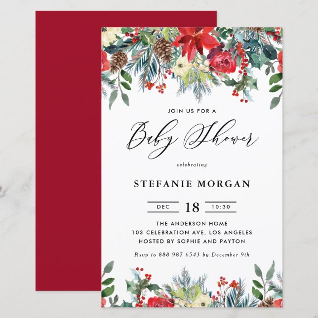 Winter Blooms Floral Baby Shower Invitation (Front/Back)