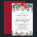 Winter Blooms Floral Bat Mitzvah Invitation<br><div class="desc">Invite family and friends with this customisable Bat Mitzvah invitation. It features watercolour garlands of red roses, winterberries and poinsettia flowers with pinecones and greenery accents. Personalise by adding names, date, time, venue and other event details. This winter floral invitation is perfect for winter Bat Mitzvahs. Matching items are available....</div>