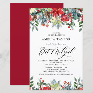 Winter Blooms Floral Bat Mitzvah Invitation
