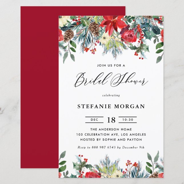Winter Blooms Floral Bridal Shower Invitation (Front/Back)