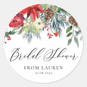 Winter Blooms Garland Floral Bridal Shower Classic Round Sticker