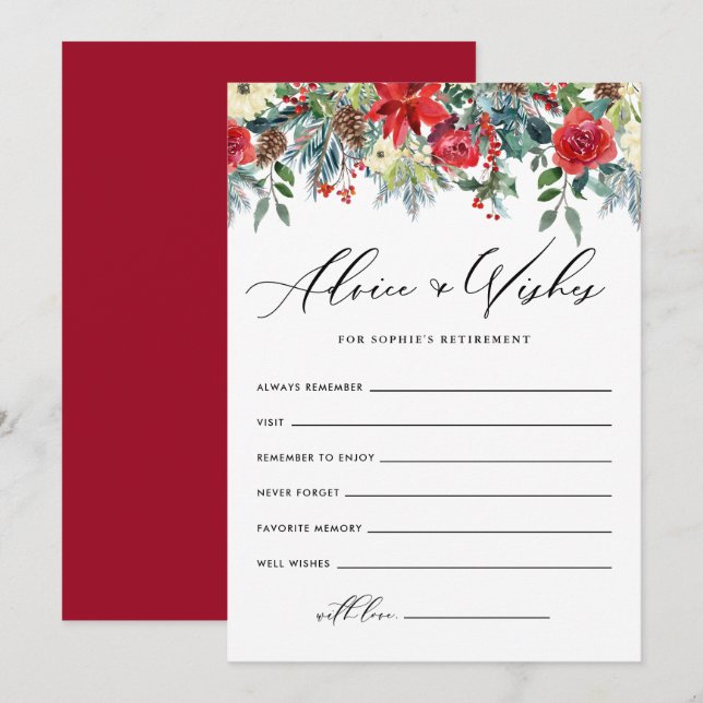 Winter Blooms Garland Retirement Well Wishes Advice Card (Front/Back)