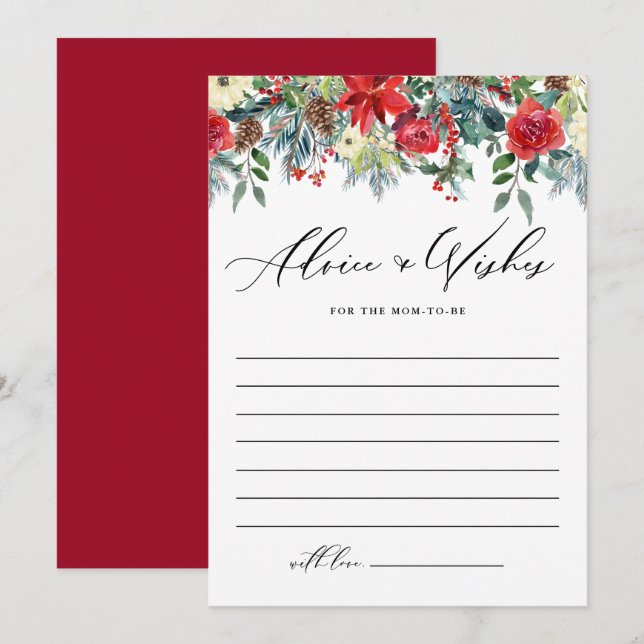 Winter Blooms Garland Wishes for Mum Baby Shower Advice Card (Front/Back)