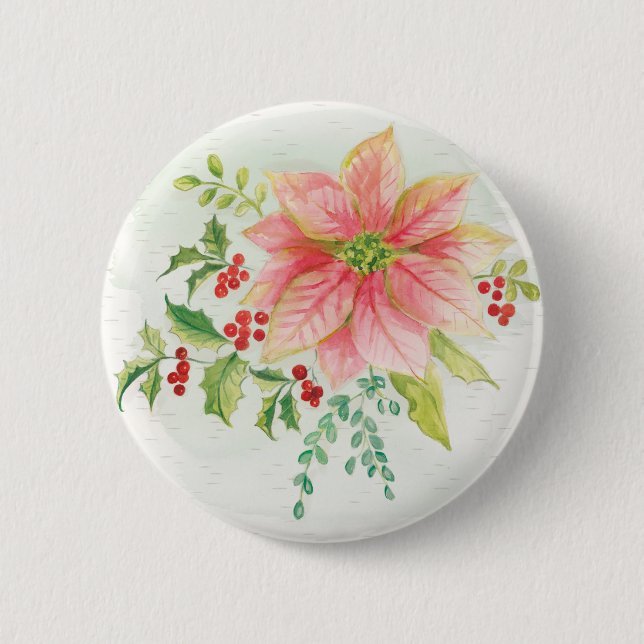 Winter Blooms | Pink Blooming Poinsettia 6 Cm Round Badge (Front)