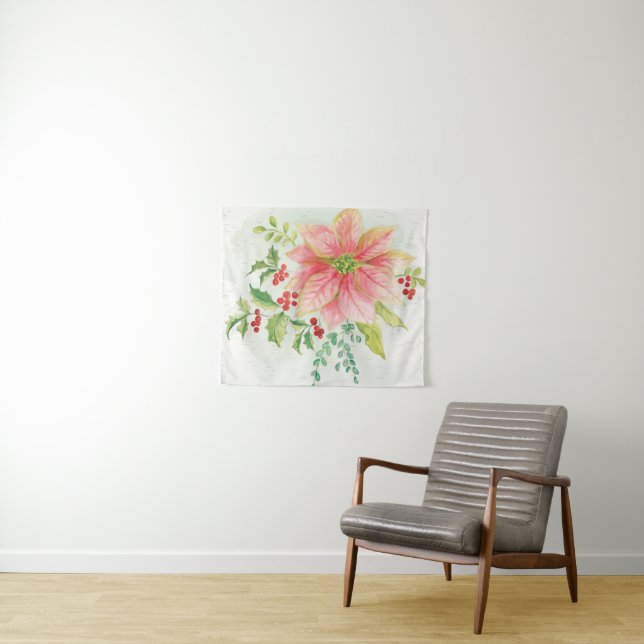 Winter Blooms | Pink Blooming Poinsettia Tapestry (In Situ (Horizontal))