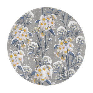 Winter Blossom: Delicate Floral Pattern Cutting Board