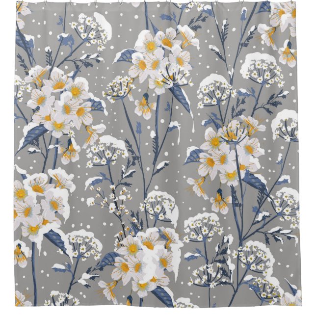 Winter Blossom: Delicate Floral Pattern Shower Curtain (Front)
