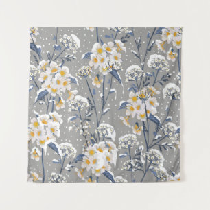Winter Blossom: Delicate Floral Pattern Tapestry