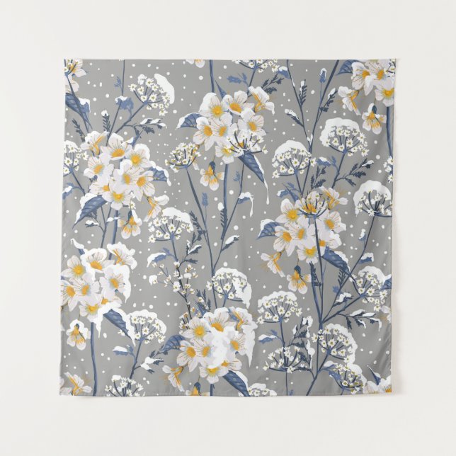 Winter Blossom: Delicate Floral Pattern Tapestry (Front)