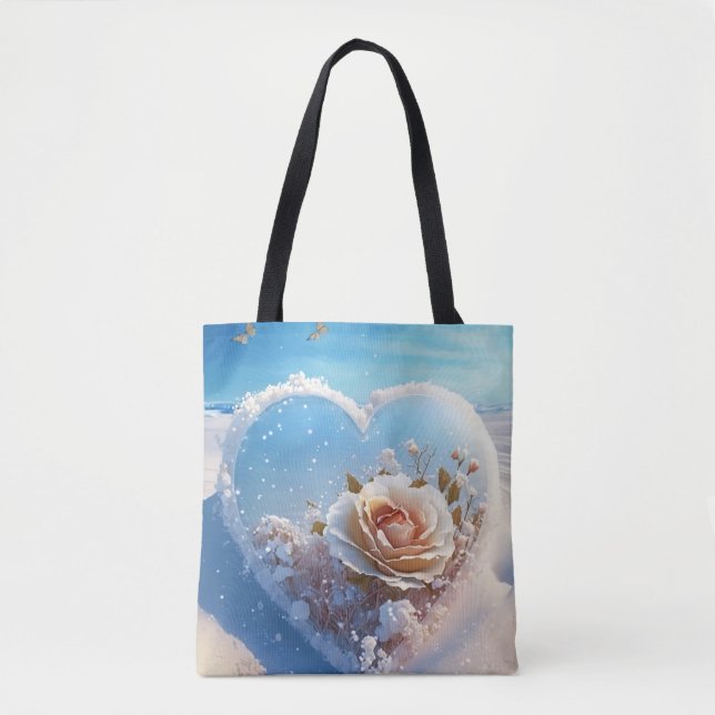 Winter Blossom Heart Tote Bag (Front)