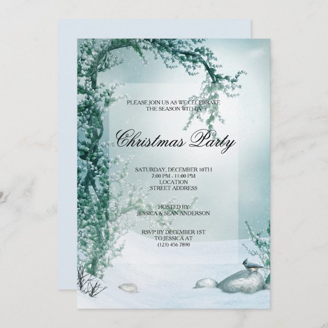Winter Blossom  Scenery & Cardinal Christmas Party Invitation (Front/Back)