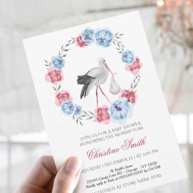 Winter Blue And Blush Pink Floral Baby Shower Invitation (Creator Uploaded)