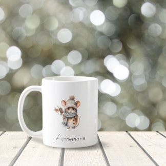 Winter Blue and Tan Watercolor Mouse Mug